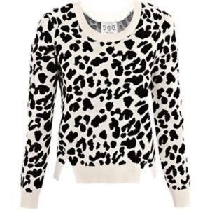 Sea NY Leopard Pullover Sweater- Cream/Black